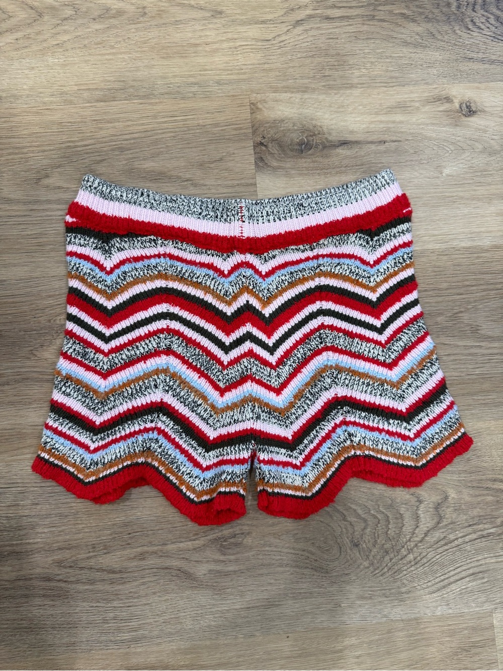 Amazon Women’s High Waist Chevron Knit Shorts - Red Multi